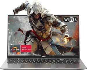 AOC 2024 Gaming Ordinateur Portable Boîtier en Métal et Rétroéclairé,AMD Ryzen 7 5700U(8C/16T, jusqu'à 4,3 GHz) PC Portable Gamer 16,1 Pouces,16 Go DDR4,512 Go M.2 SSD,WiFi...