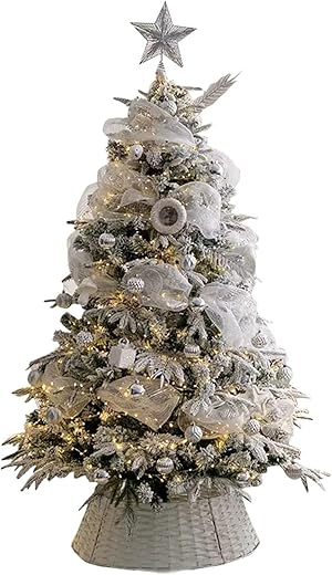BBAUER Sapin de Noel Artificiel Petit Sapin de Noel Deco Table Arbre de Noël Artificiel floqué de Neige tombée mélangée PE de 1,5/1,8 M avec Panier d'arbre(Color:1.8m)