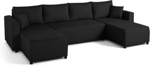 Best Mobilier - Regala - canapé panoramique - 7 Places - Convertible avec Coffre - en Tissu - Noir