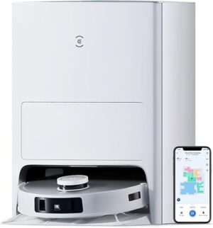 ECOVACS DEEBOT T20e Omni 6000Pa Robot Aspirateur Laveur avec Station, Levage des Patins de 9mm, Séchage à l'air Chaud, Vidage Automatique, détection d'obstacles 3D, réservoir...