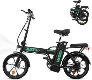 ELEKGO Vélo électrique 16 Pouces Vélo Pliant 36V 8,4Ah Batterie Vélo de Banlieue, Moteur 250 W Vélo de Ville, jusqu'à 35-70 km Vélo électrique pour Adultes