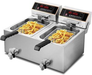 Friteuse Électrique Professionnelle, Minuterie De Friteuse Commerciale Et Robinet De Vidange De Robinet Friteuse En Acier Inoxydable Pour Cuisine De Restaurant (20L) ()