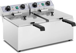 Royal Catering Friteuse Électrique De Restaurant Double Deux Bacs Professionnelle RCTF-13DH (2x 3 200 W, 2x 13 l Au Total / 2x 8 l D’Huile, Minuterie 60 Min., Cuves Amovibles,...